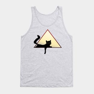 black lounging cat in geometric triangle design art Tank Top